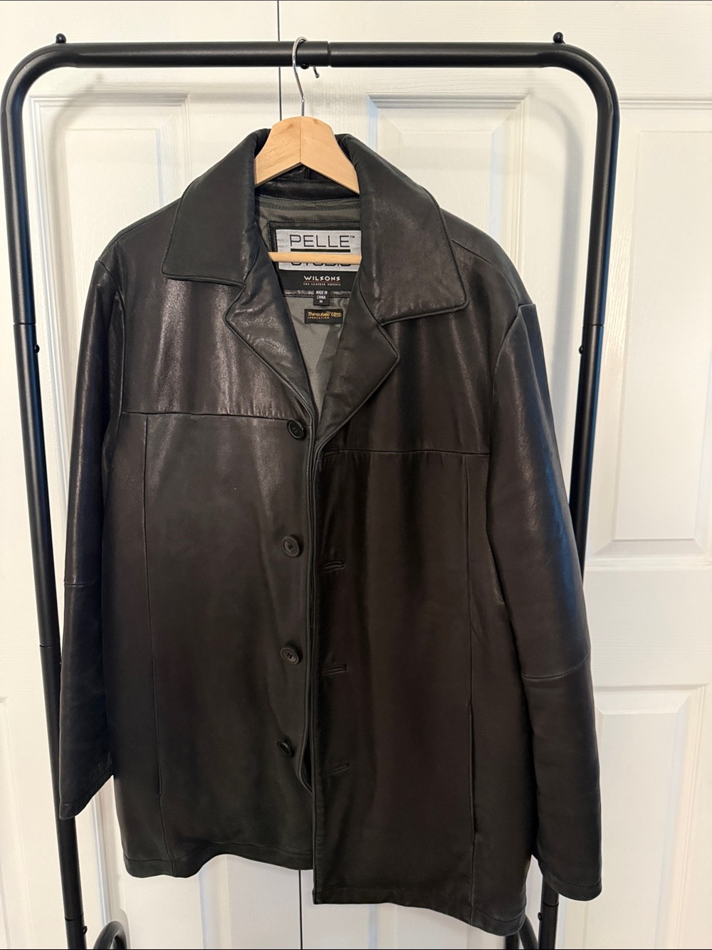 Men’s Wilsons Leather Black Leather Trench Coat